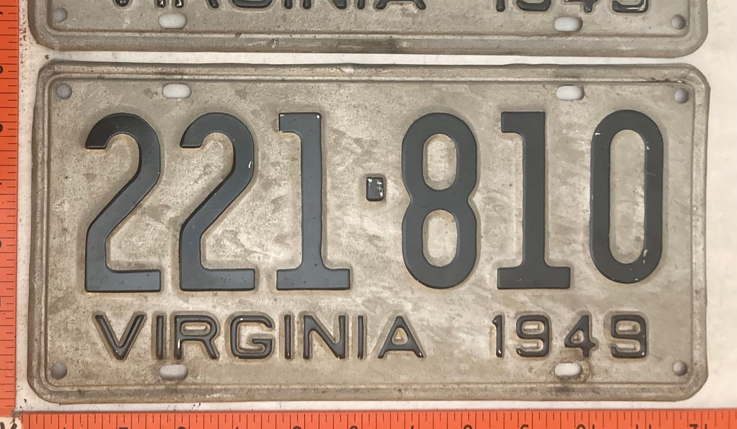 1949 Virginia #221-810 Passenger License Plate (Pair)