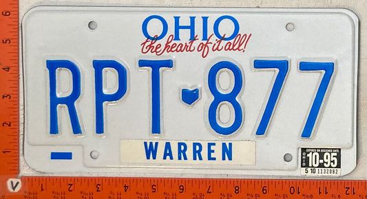 1995 Ohio #RPT-877 Passenger License Plate