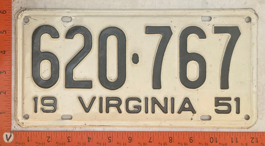 1951 Virginia #620-767 Passenger License Plate