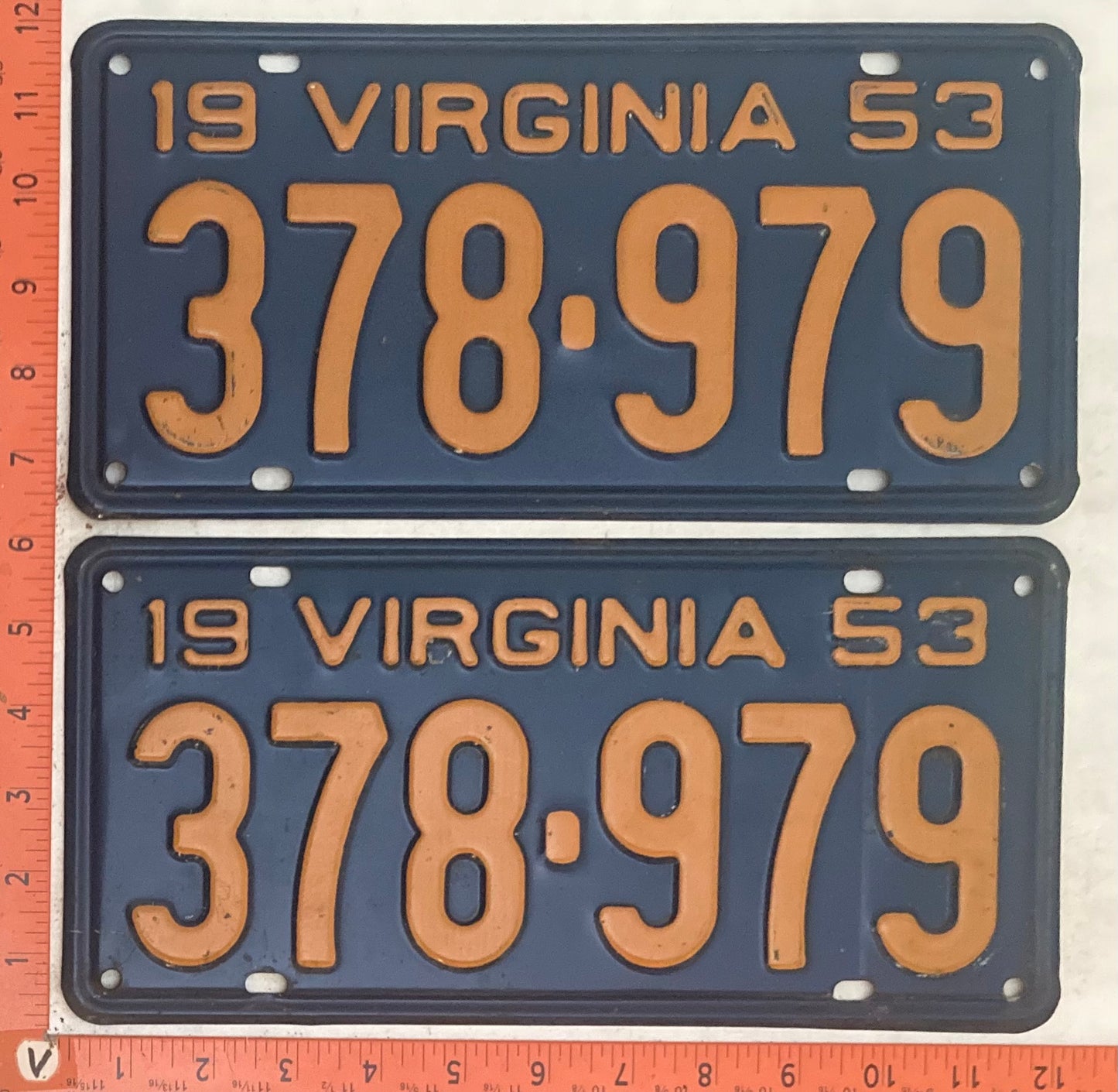 1953 Virginia #378-979 Passenger License Plate (Pair)