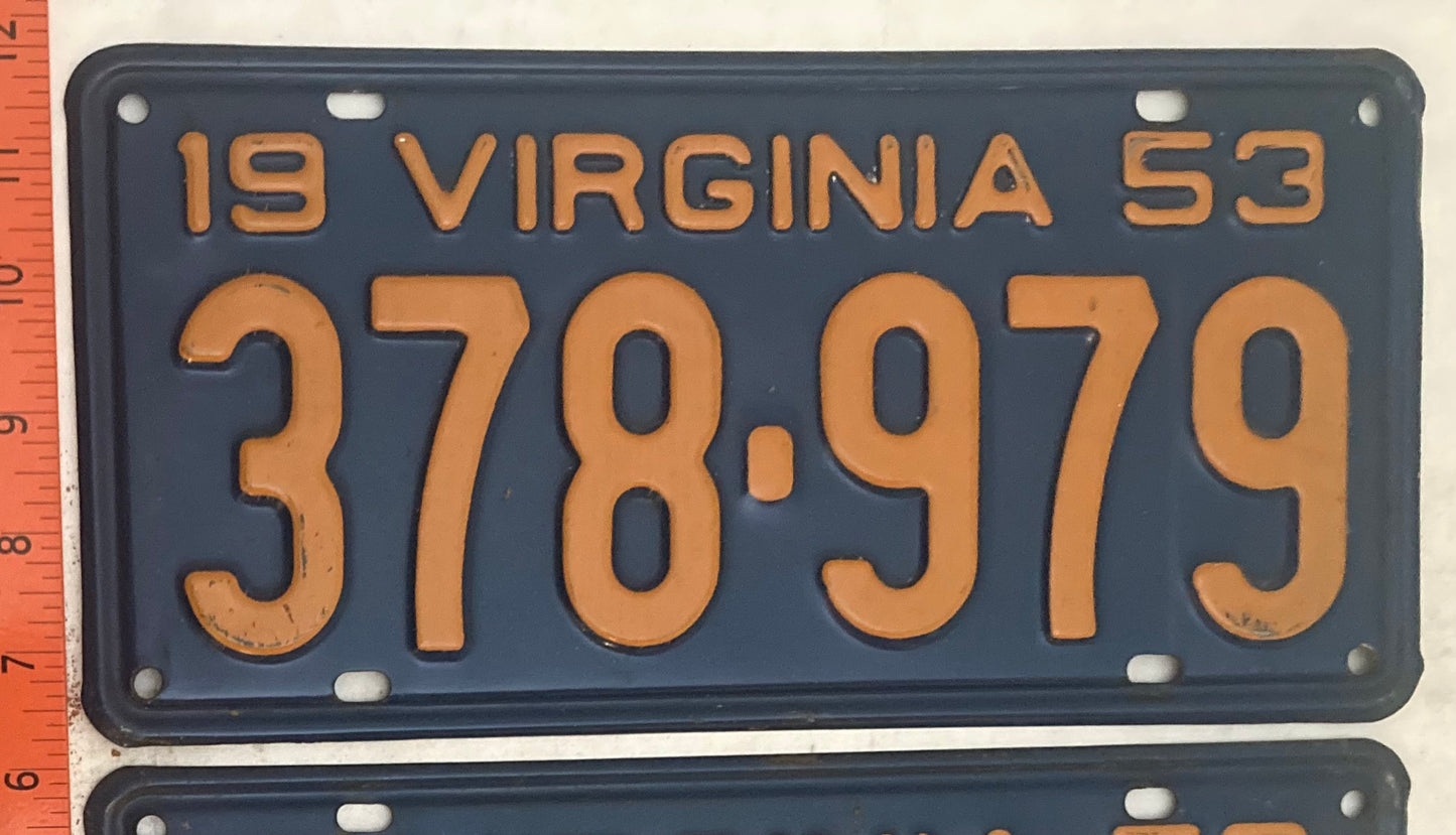 1953 Virginia #378-979 Passenger License Plate (Pair)
