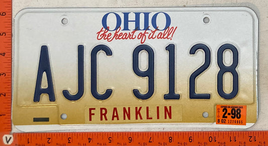 1998 Ohio #AJC 9128 Passenger License Plate