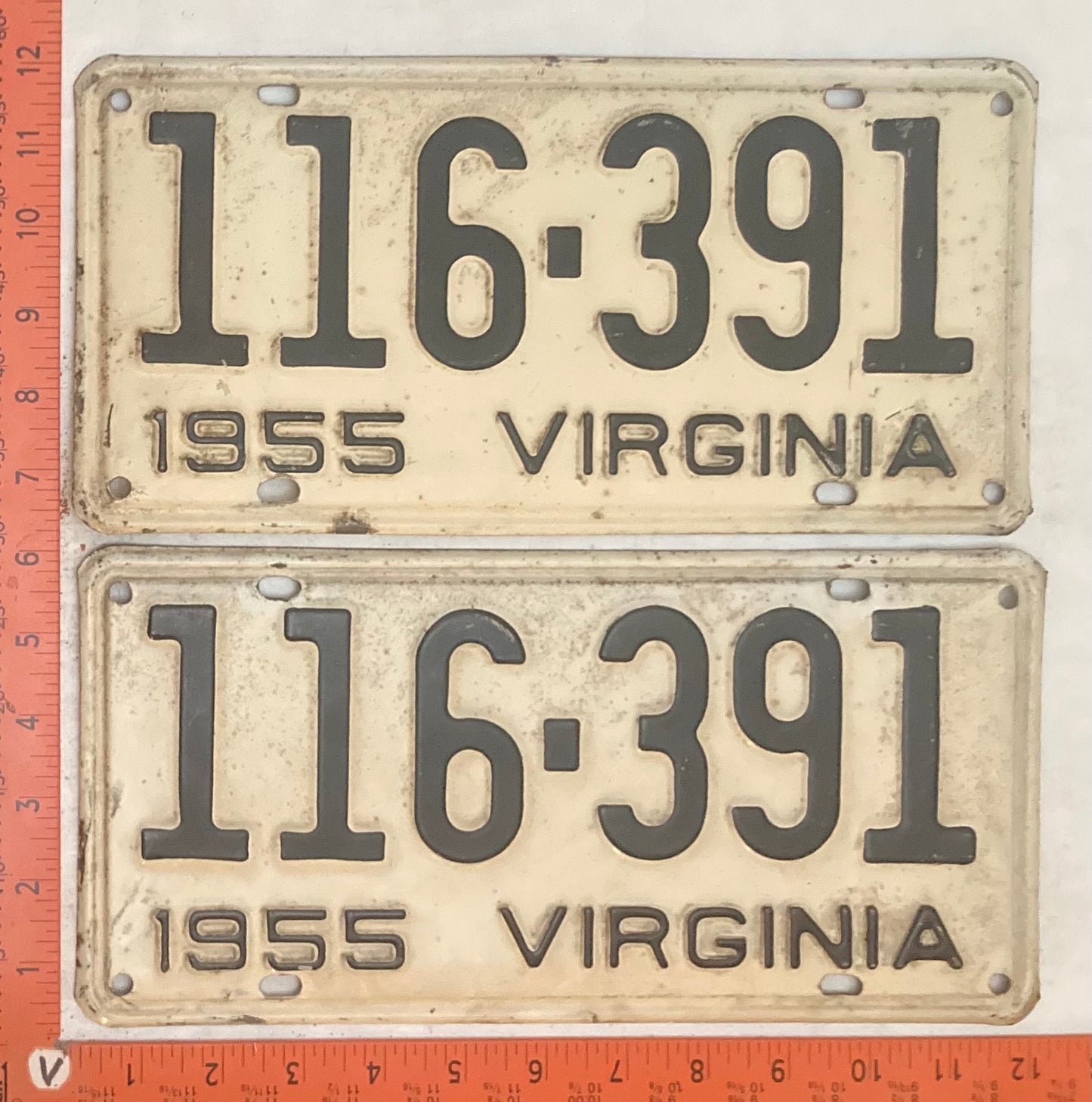 1955 Virginia #116-391 Passenger License Plate (Pair)