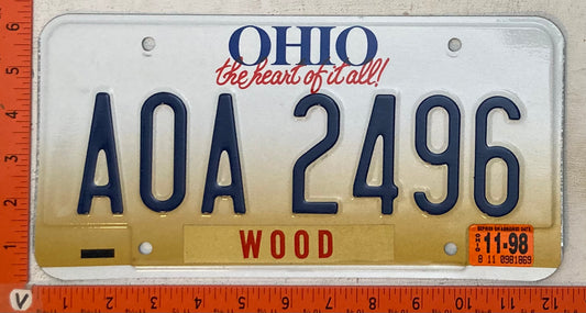 1998 Ohio #AOA 2496 Passenger License Plate