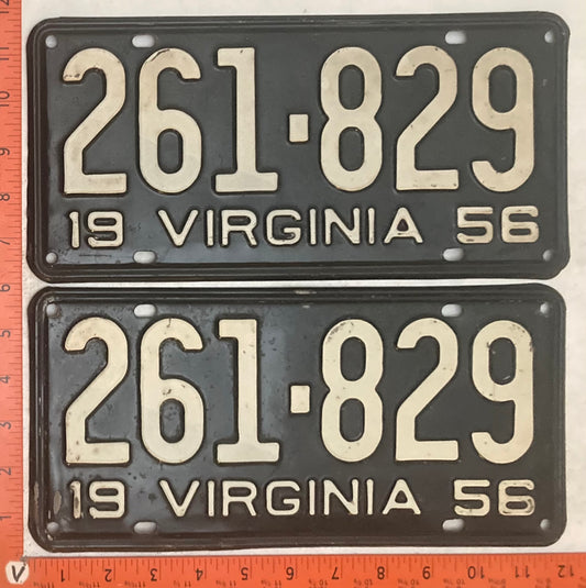 1956 Virginia #261-829 Passenger License Plate (Pair)