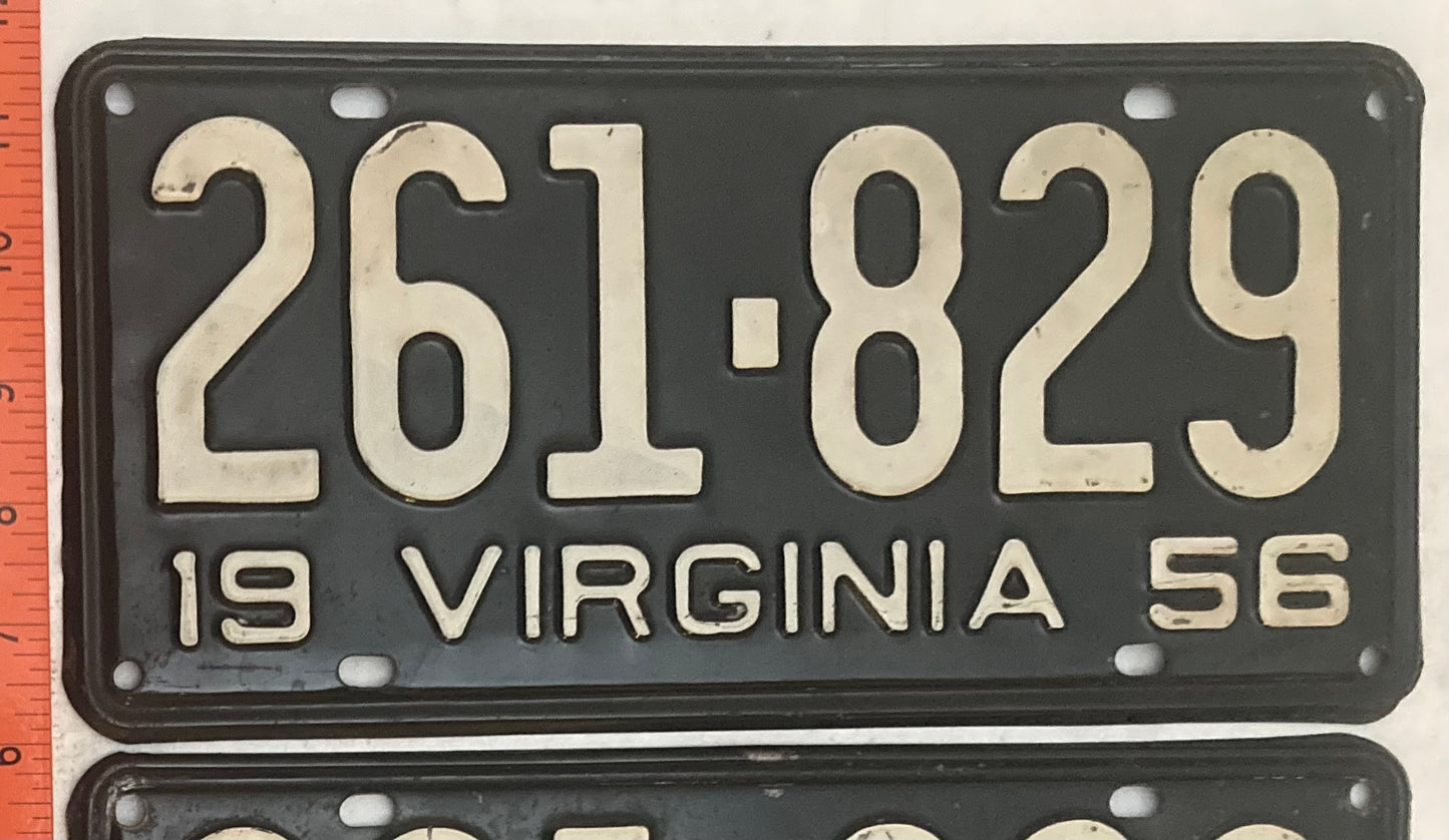 1956 Virginia #261-829 Passenger License Plate (Pair)
