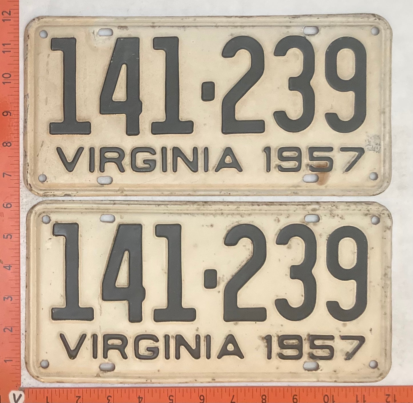 1957 Virginia #141-239 Passenger License Plate (Pair)