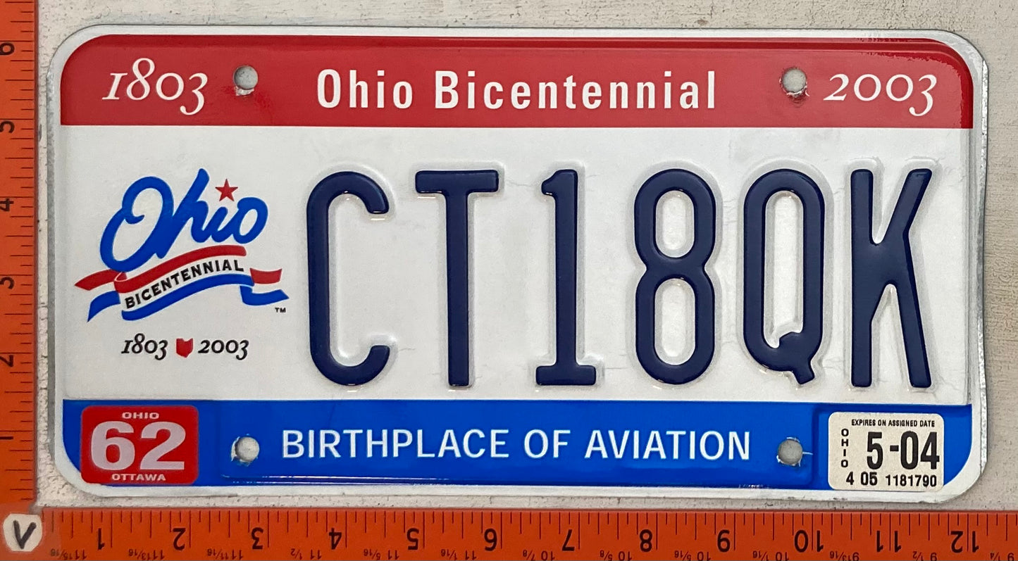 2004 Ohio #CT18QK Passenger License Plate