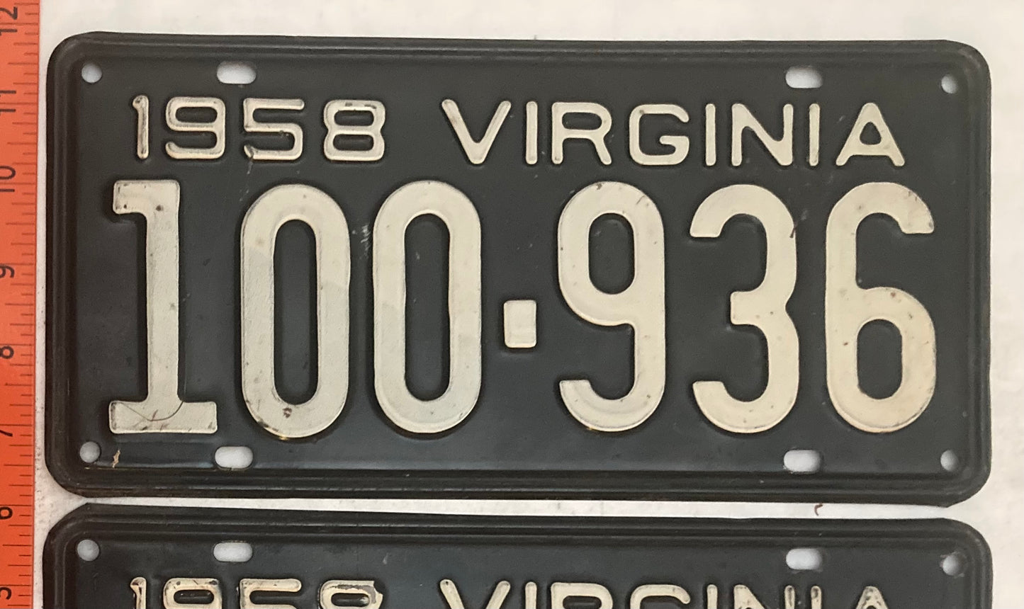 1958 Virginia #100-936 Passenger License Plate (Pair)