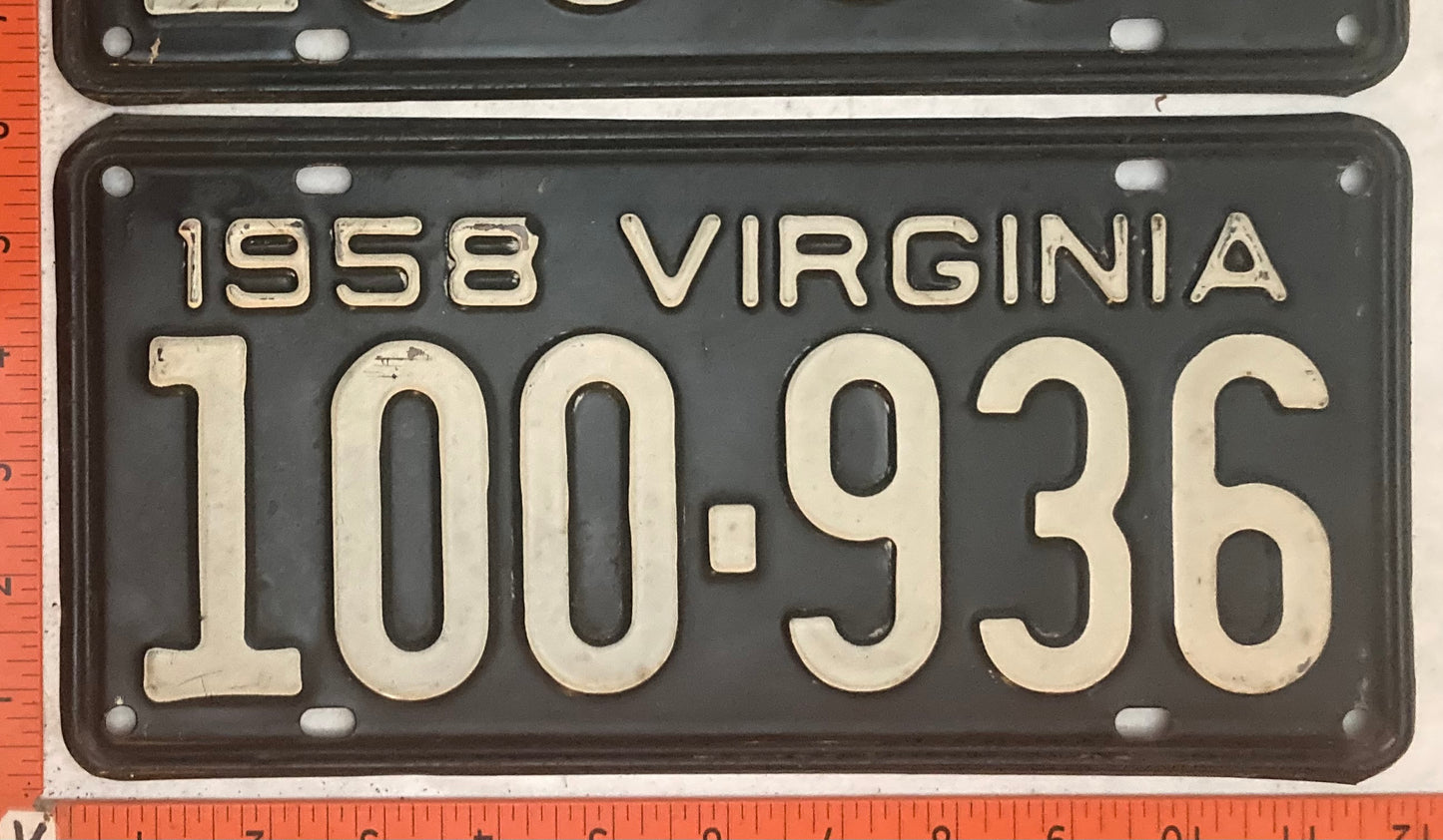 1958 Virginia #100-936 Passenger License Plate (Pair)