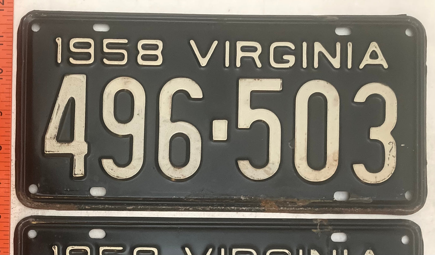 1958 Virginia #496-503 Passenger License Plate (Pair)