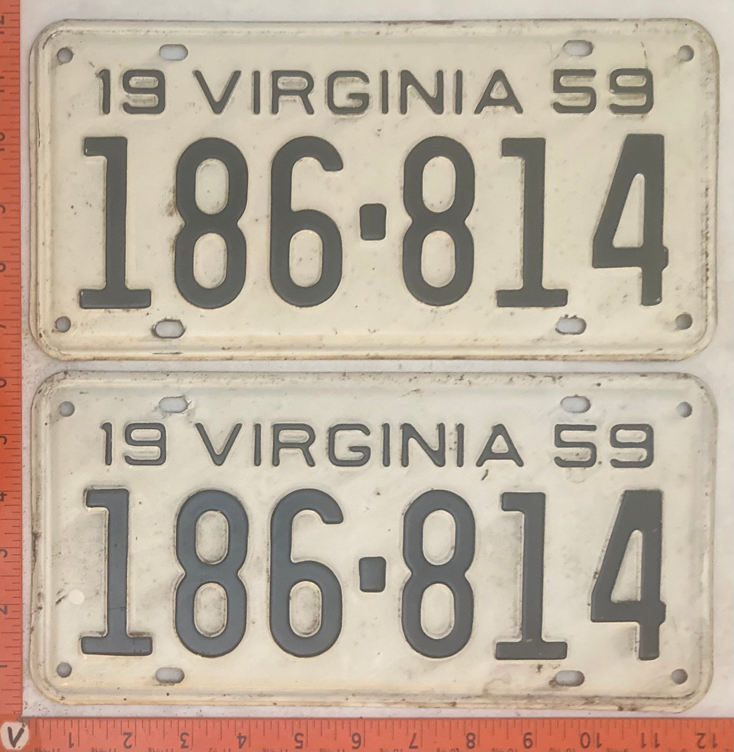1959 Virginia #186-814 Passenger License Plate (Pair)