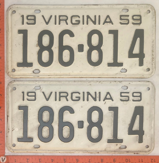 1959 Virginia #186-814 Passenger License Plate (Pair)
