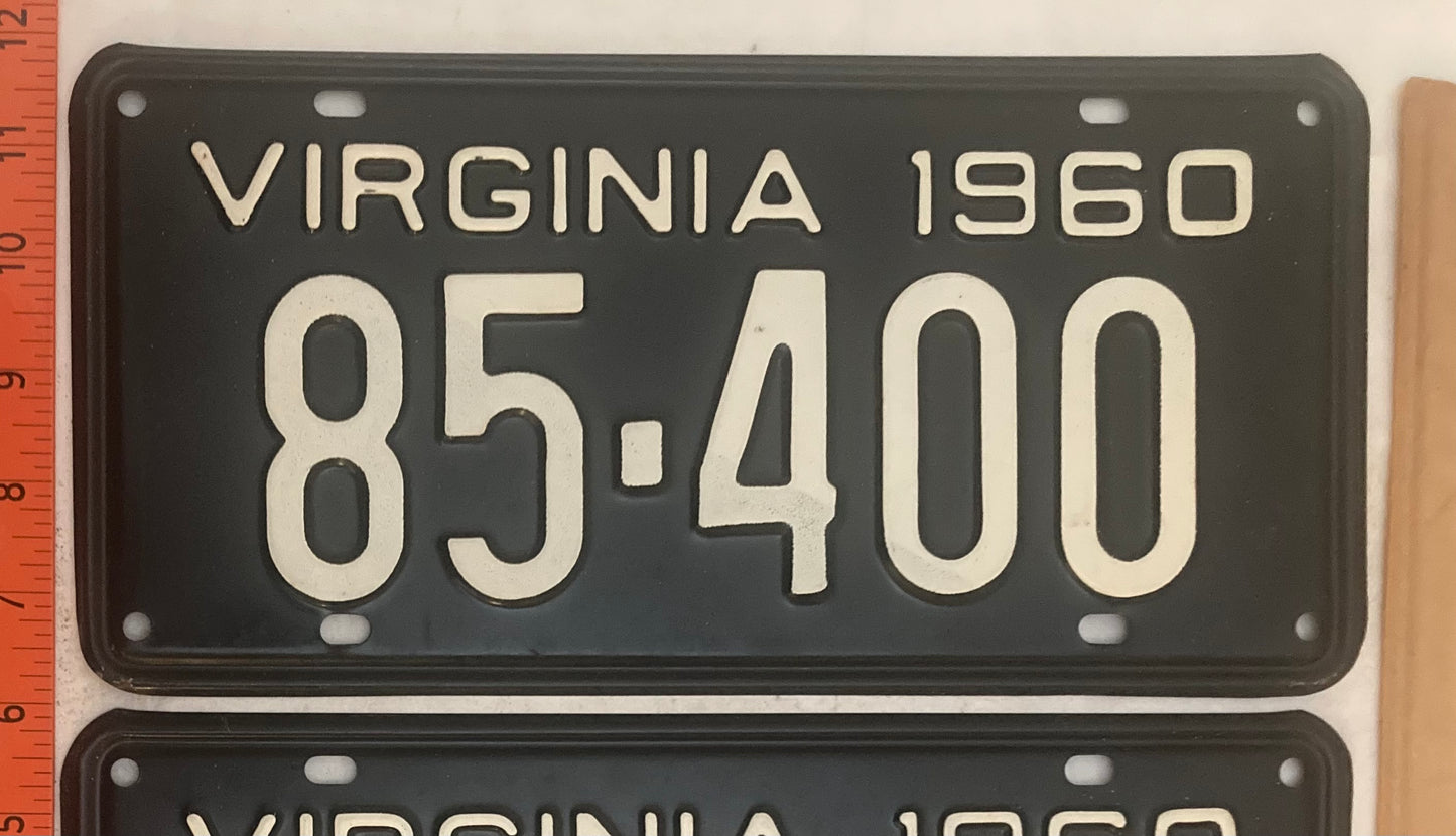 1960 Virginia #85-400 Passenger License Plate (Pair)