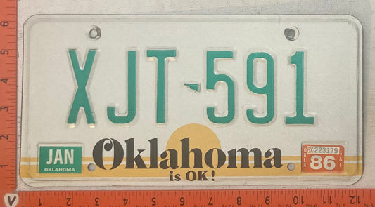 1986 Oklahoma #XJT-591 Passenger License Plate