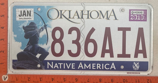 2010 Oklahoma #836AIA Passenger License Plate