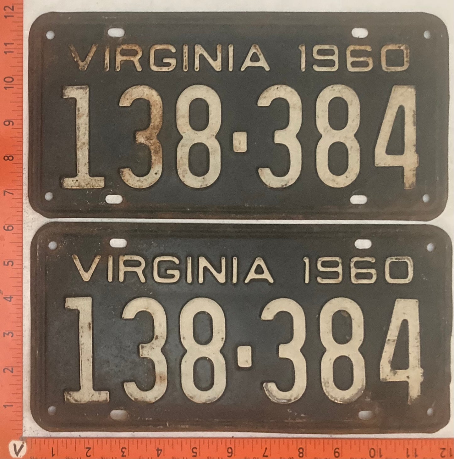 1960 Virginia #138-384 Passenger License Plate (Pair)
