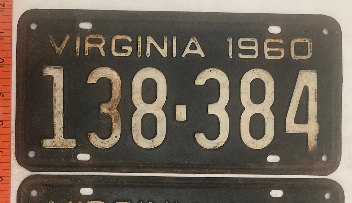 1960 Virginia #138-384 Passenger License Plate (Pair)