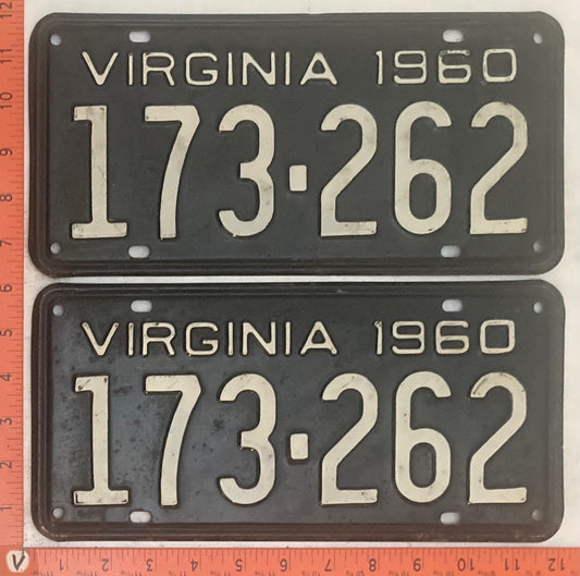 1960 Virginia #173-262 Passenger License Plate (Pair)