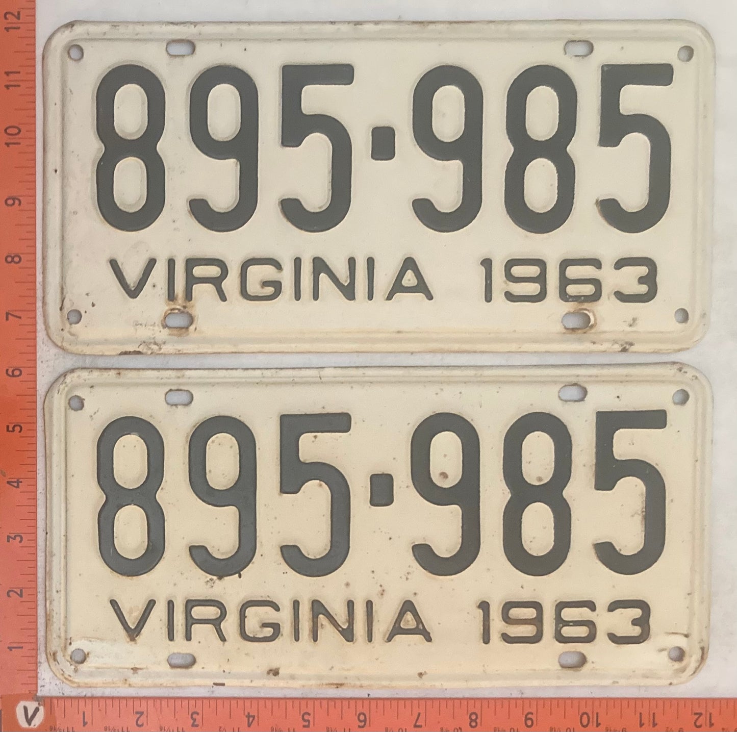 1963 Virginia #895-985 Passenger License Plate (Pair)