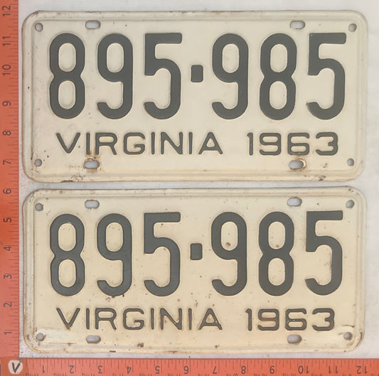 1963 Virginia #895-985 Passenger License Plate (Pair)