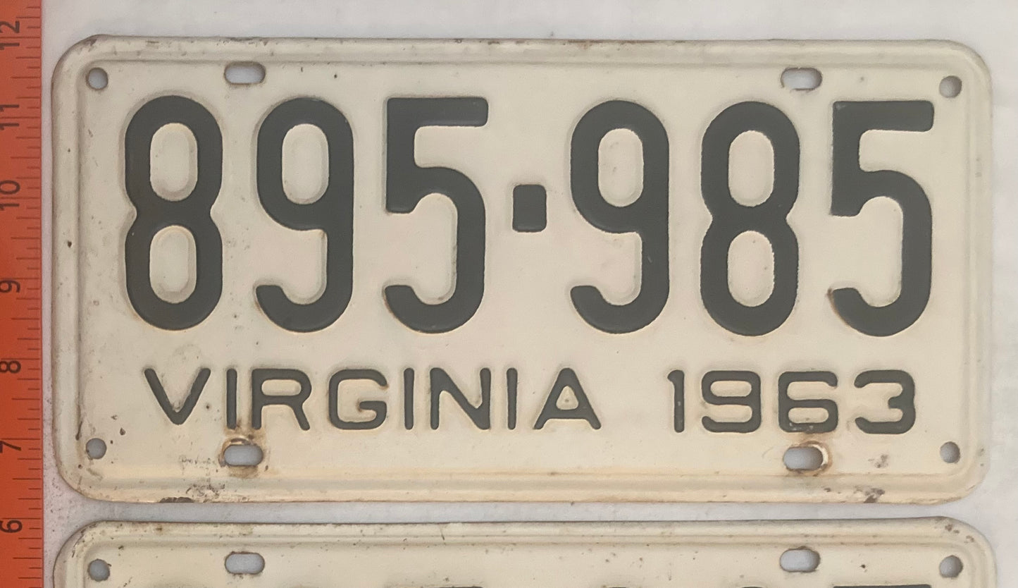 1963 Virginia #895-985 Passenger License Plate (Pair)