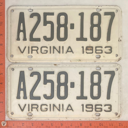 1963 Virginia #A258-187 Passenger License Plate (Pair)