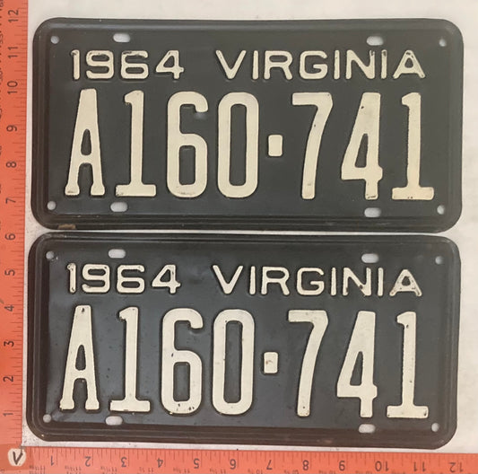 1964 Virginia #A160-741 Passenger License Plate (Pair)