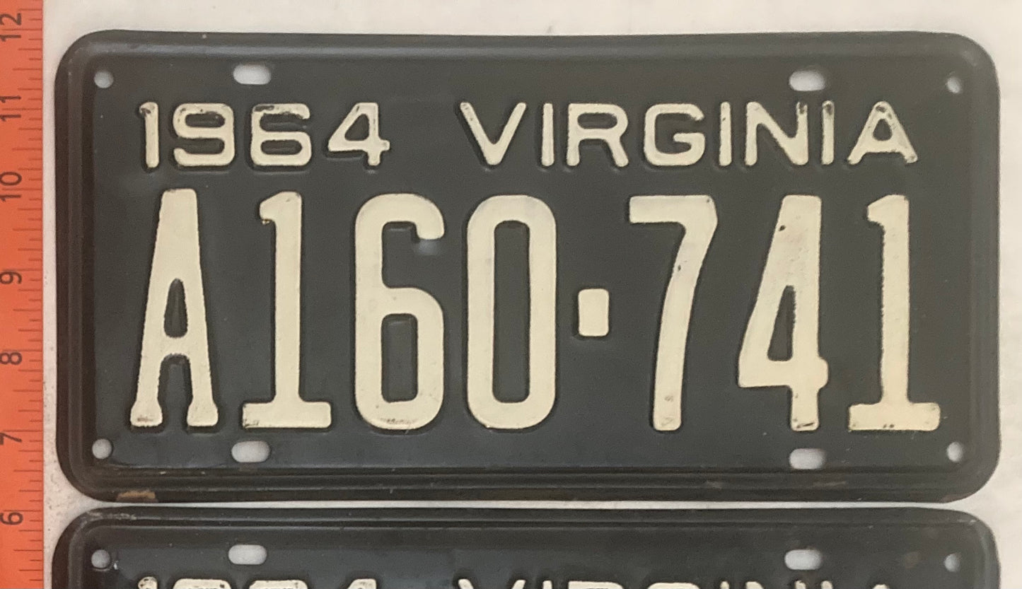 1964 Virginia #A160-741 Passenger License Plate (Pair)