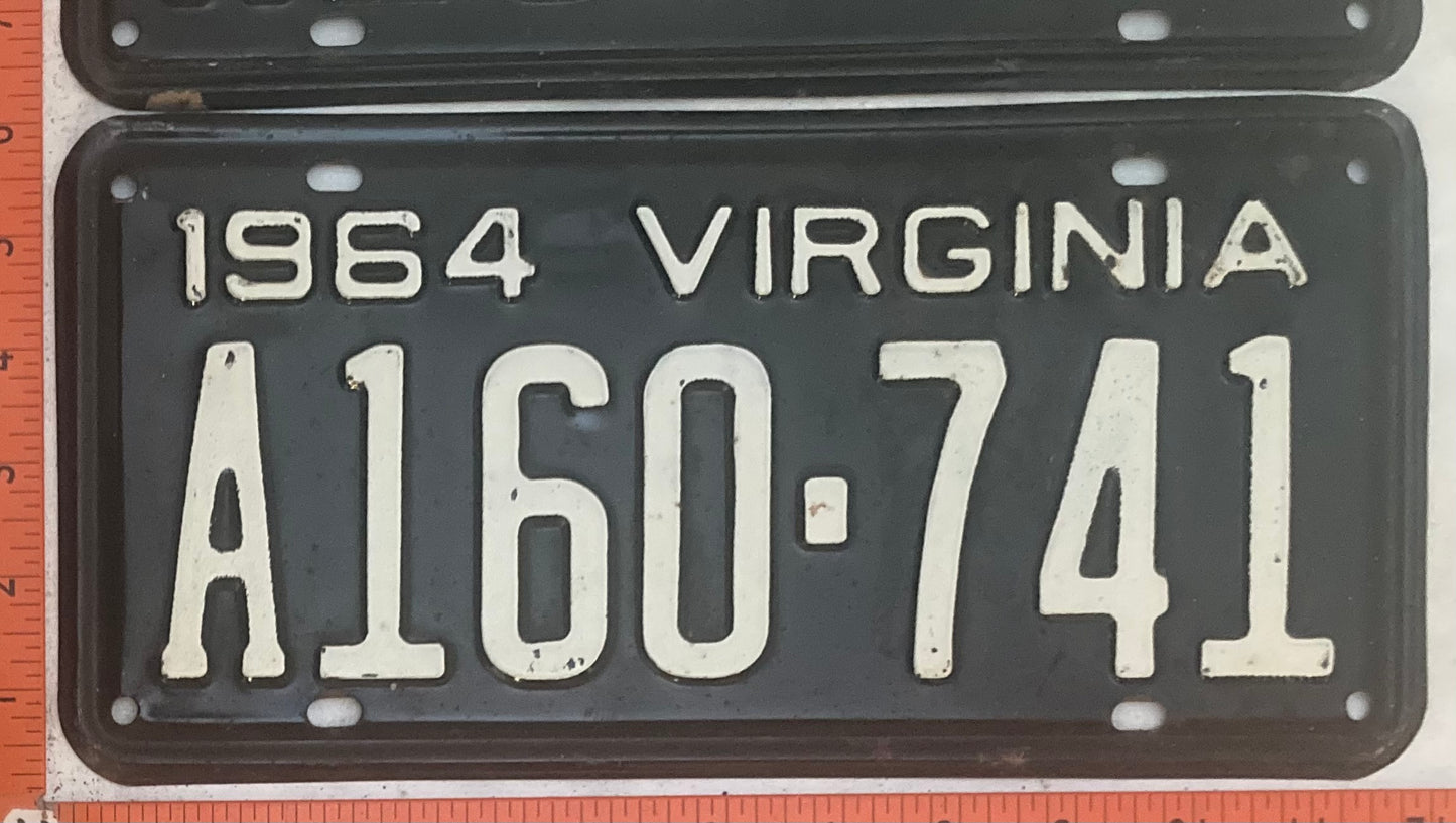 1964 Virginia #A160-741 Passenger License Plate (Pair)