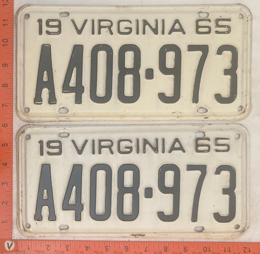 1965 Virginia #A408-973 Passenger License Plate (Pair)