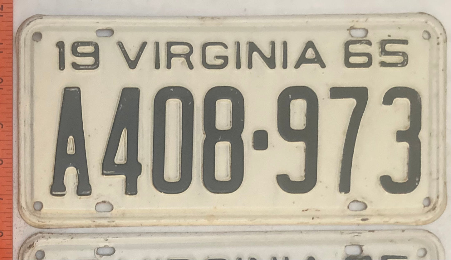 1965 Virginia #A408-973 Passenger License Plate (Pair)