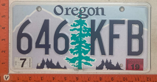 2019 Oregon #646 KFB Passenger License Plate