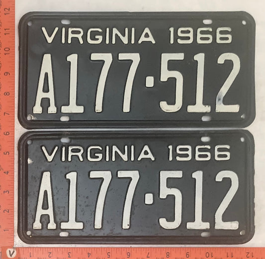 1966 Virginia #A177-512 Passenger License Plate (Pair)