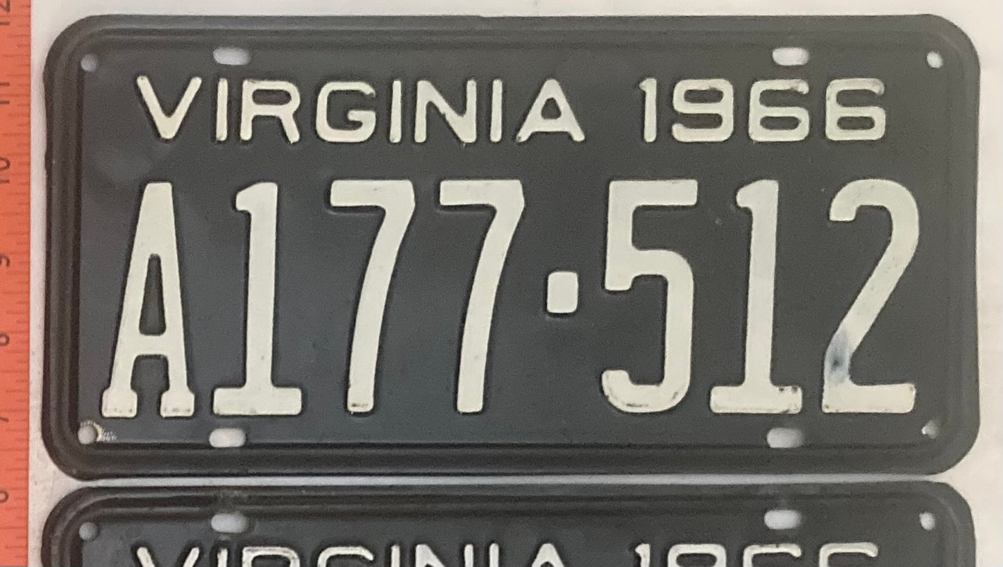 1966 Virginia #A177-512 Passenger License Plate (Pair)