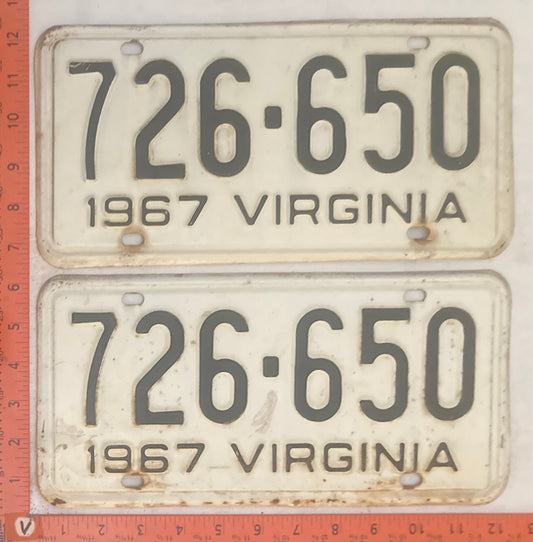 1967 Virginia #726-650 Passenger License Plate (Pair)