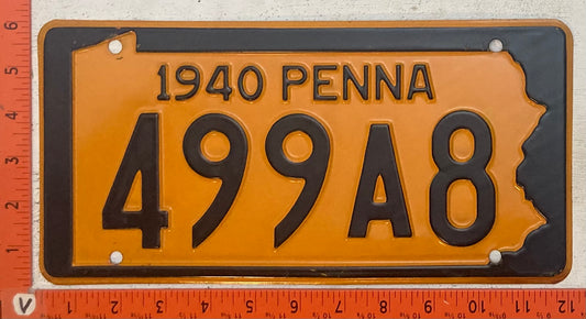 1940 Pennsylvania #499A8 Passenger License Plate