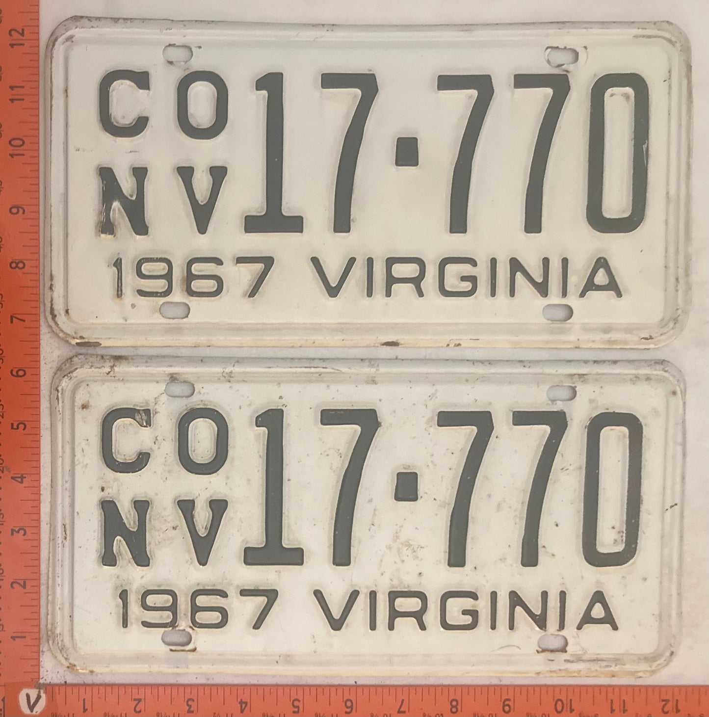 1967 Virginia #CO/NV 17-770 Passenger License Plate (Pair)