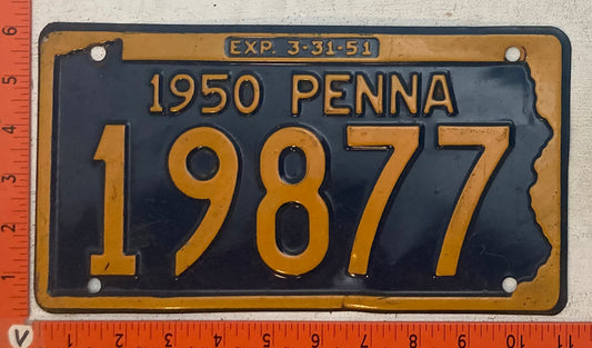 1950 Pennsylvania #19877 Passenger License Plate