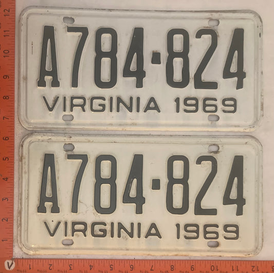 1969 Virginia #A784-824 Passenger License Plate (Pair)
