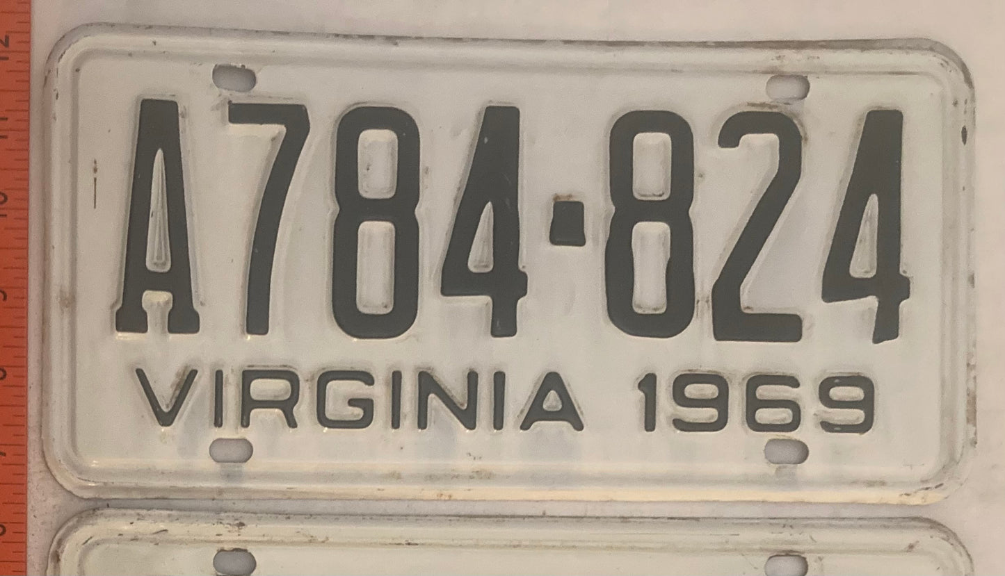 1969 Virginia #A784-824 Passenger License Plate (Pair)
