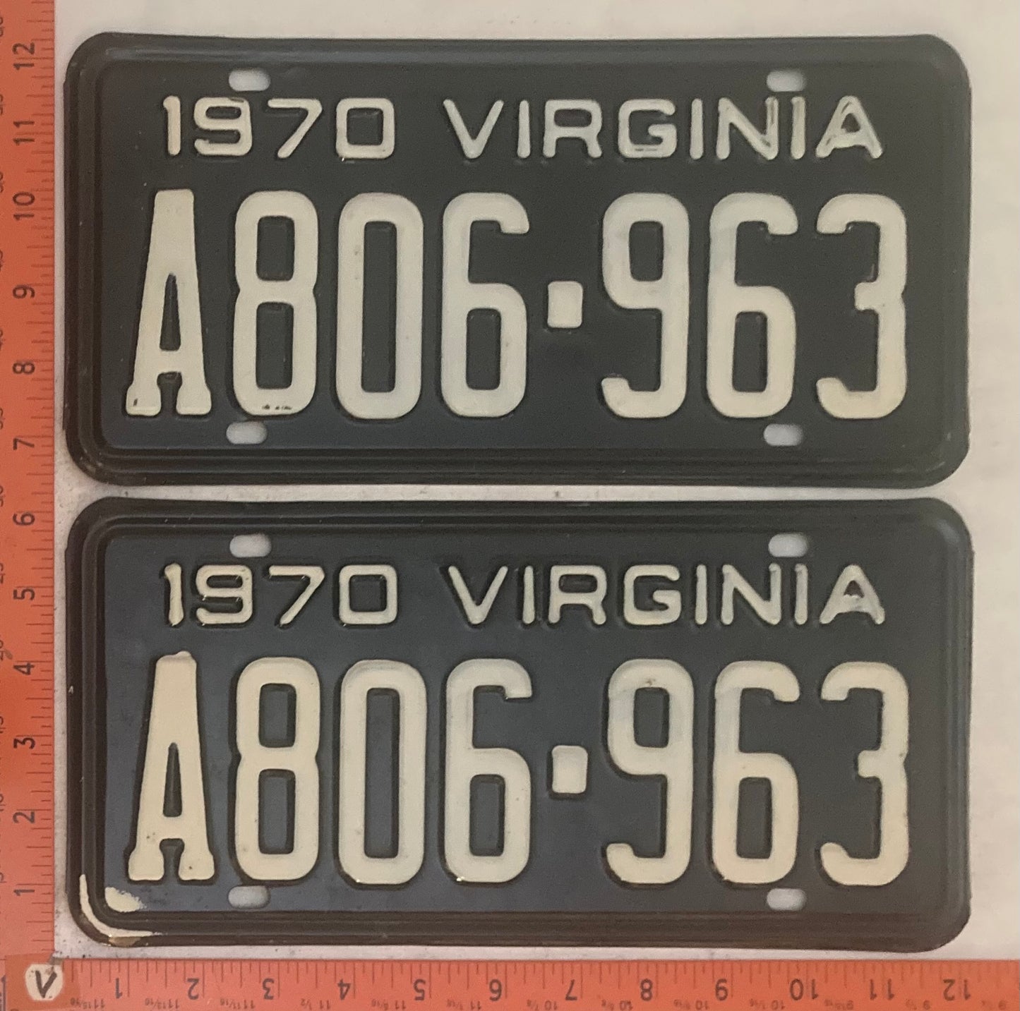 1970 Virginia #A806-963 Passenger License Plate (Pair)