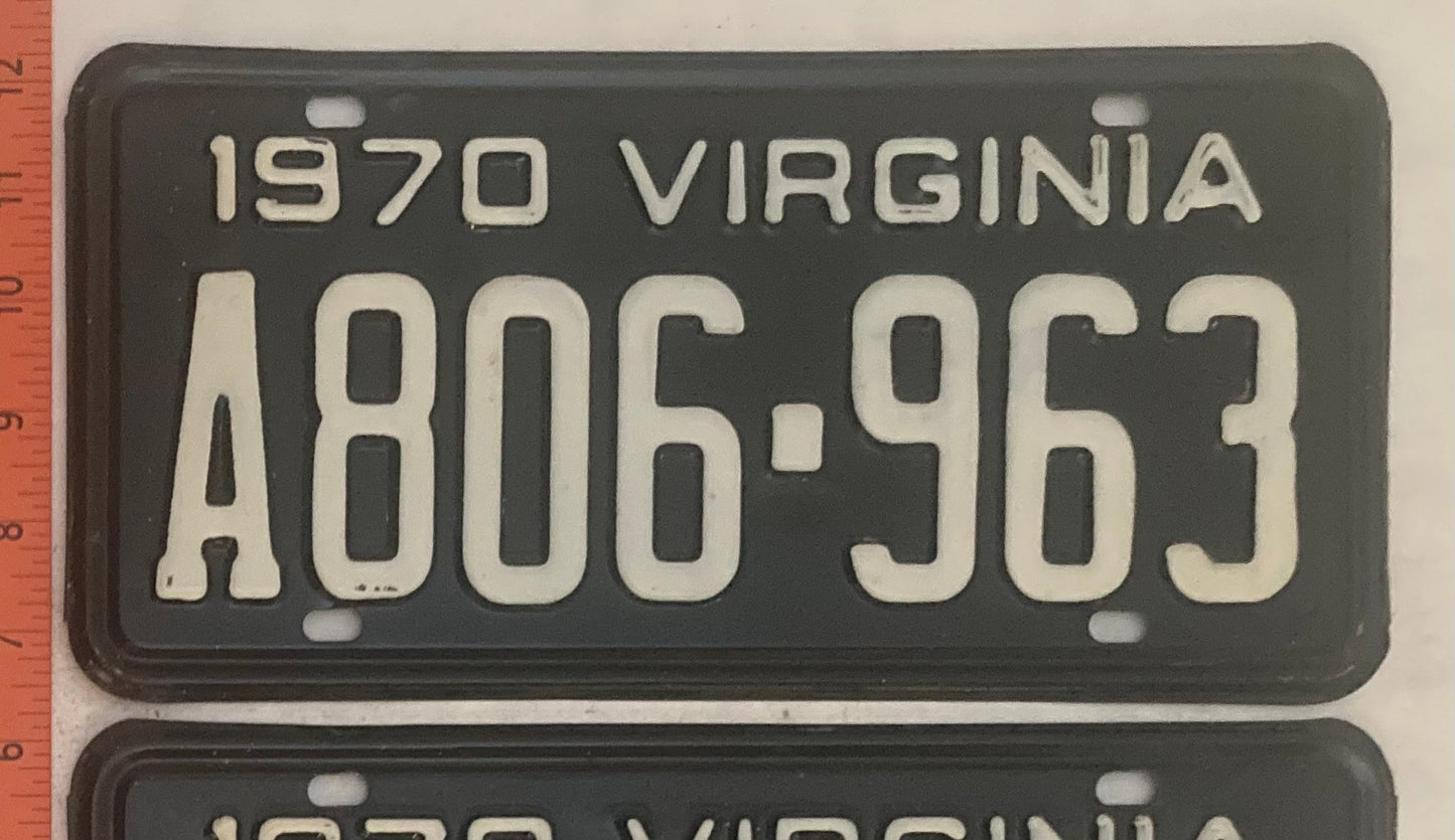 1970 Virginia #A806-963 Passenger License Plate (Pair)