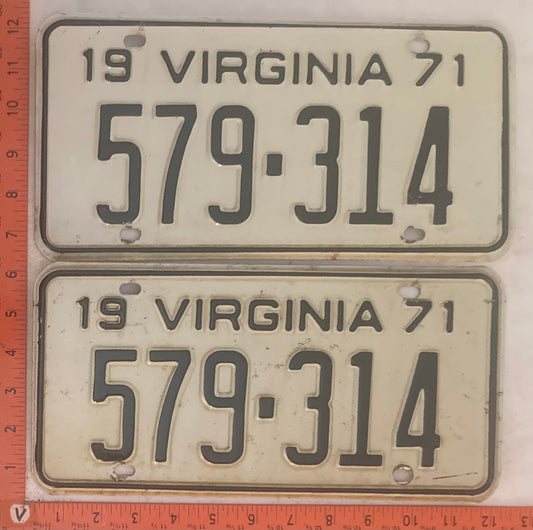 1971 Virginia #579-314 Passenger License Plate (Pair)