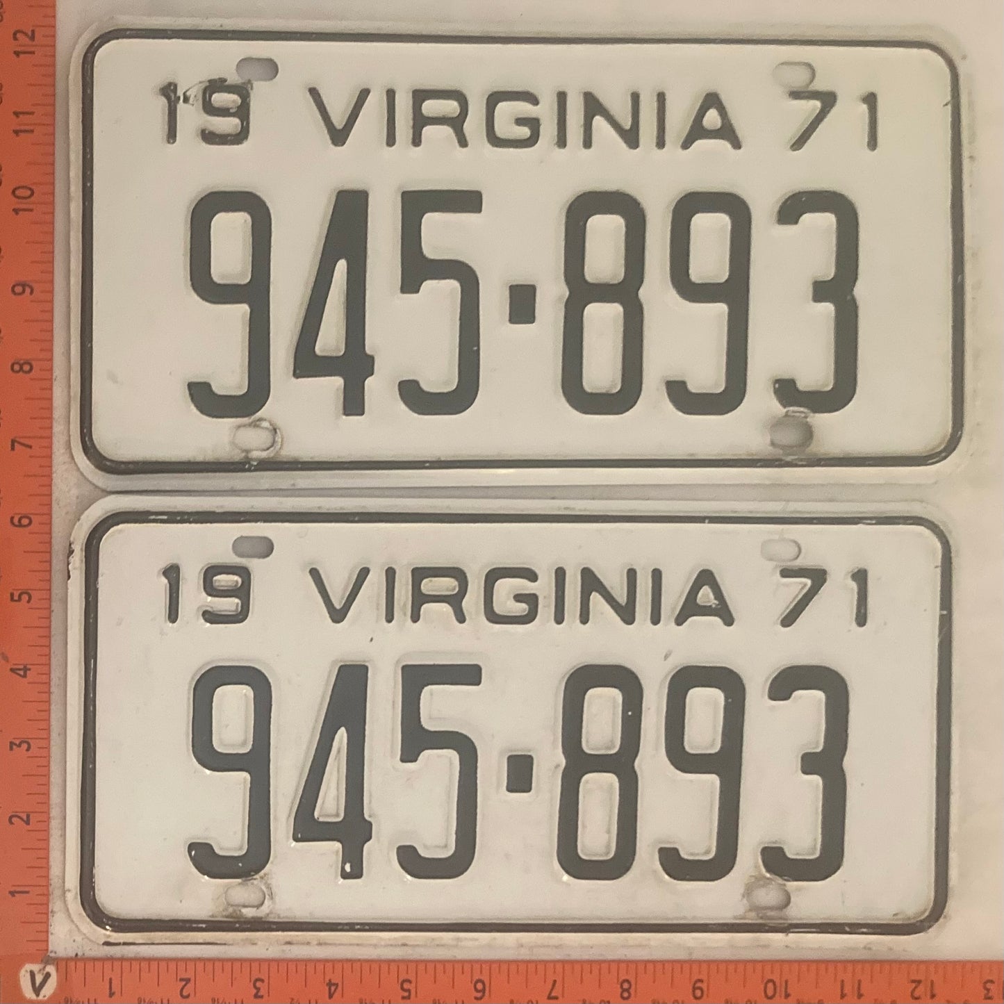 1971 Virginia #945-893 Passenger License Plate (Pair)