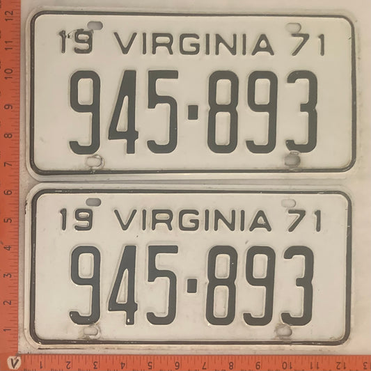 1971 Virginia #945-893 Passenger License Plate (Pair)
