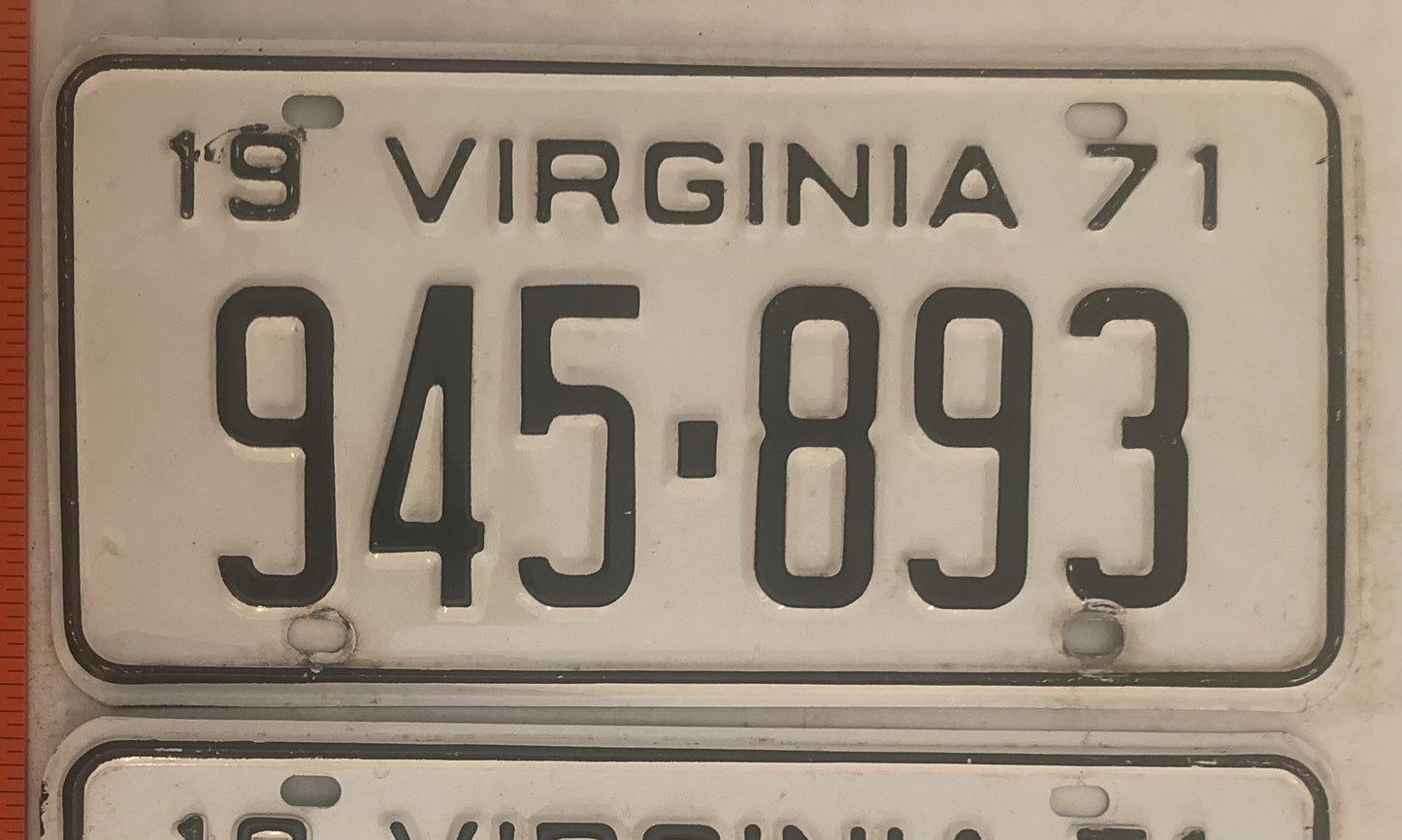 1971 Virginia #945-893 Passenger License Plate (Pair)