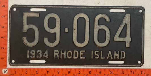 1934 Rhode Island #59-064 Passenger License Plate