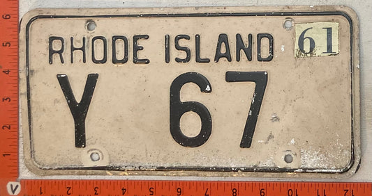 1961 Rhode Island #Y 67 Passenger License Plate
