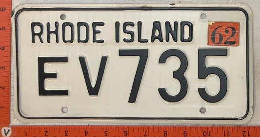 1962 Rhode Island #EV 735 Passenger License Plate